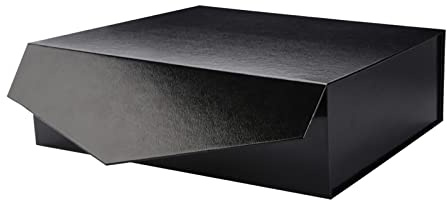 PACKHOME Große rechteckige Geschenkbox 35.5x24x11.5 cm, Brautjungfer Geschenkbox, Robuste Aufbewahrungsboxen, faltbare Geschenkbox mit magnetischem Verschluss (Glänzend Schwarz, 1 Box)