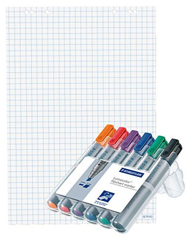 Herlitz Flipchartblock, 68x99cm (kariert/gelocht), 15 Blöcke + 3 Flipchartmarker Sets mit Keilspitze á 6 Stk.