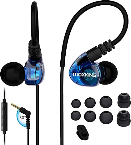 Corsa sport auricolari cuffie con cavo sopra l' orecchio auricolari cuffie isolamento acustico impermeabile auricolari bassi stereo auricolari con microfono e telecomando per corsa palestra … (blu)