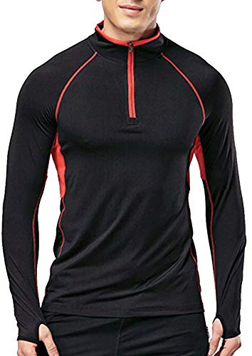 Hommes Sports Running Actif T-Shirts Faire des Exercices Longue Manche Jersey avec Pouce des Trous Noir XXL