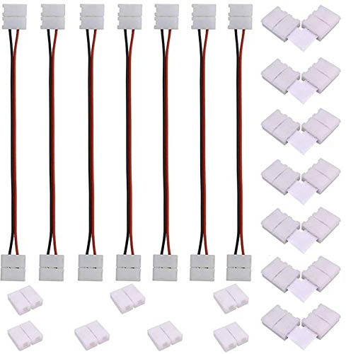 BoHong Conector Esquina de Tira LED de 2 Pines para Banda SMD 5050 5630 de 10mm de Ancho - Cable Conector (17cm de Largo) - Adaptador Rápido en Forma de L para Cinta