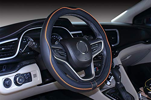 Istn Mikrofaser Leder Auto Lenkradbezug 38cm für die meisten Autos (schwarz orange)