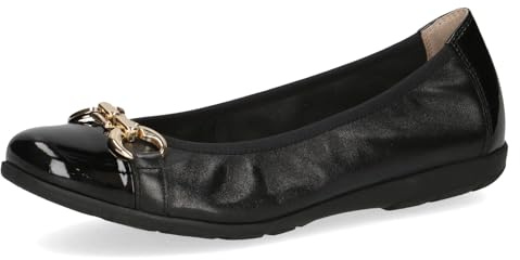 CAPRICE Damen Ballerinas aus Leder mit Lack, Schwarz (Black Comb), 38 EU