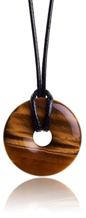 PURAJA Tigerauge Anhänger aus echtem Edelstein | Heilstein Kette mit Donut Anhänger inkl. hochwertigem Kordband