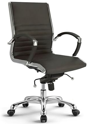 VERSEE Bürostuhl Montreal aus Echtleder, Braun, Sitzhöhe 46–54 cm | Ergonomischer Schreibtischstuhl mit Wippmechanik und Lendenstütze, für Büro und Homeoffice, bis 150 kg belastbar