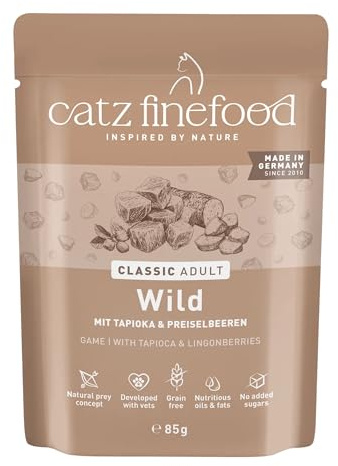 catz finefood N° 9 Wild Feinkost Katzenfutter nass, verfeinert mit Kartoffel & Preiselbeere, 16 x 85g Beutel