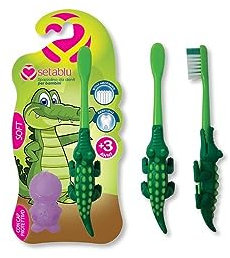 SETABLU SPAZZOLINO DENTI BIMBI MODELLO COCCODRILLO SOFT CON CAPPUCCIO