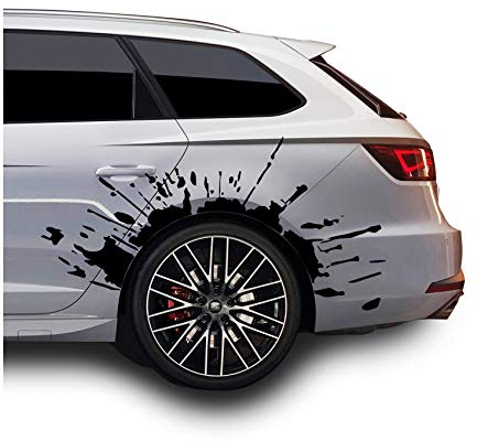 Set Blutspritzer für Radlauf Auto Radkasten Blutige Aufkleber Blut Spritzer Autoaufkleber Blutspuren Folie Horror Fun Sticker KX025 KX066 (Schwarz, 2er Set Blutspritzer)