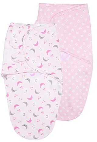 Vicloon Pucksack Baby, 2er Pack Wickel-Decke aus 100% Bio-Baumwolle, Sicherheit, Universal Verstellbare, Puckschlafsack für Säuglinge Babys Neugeborene 0-3 Monate - Rosa