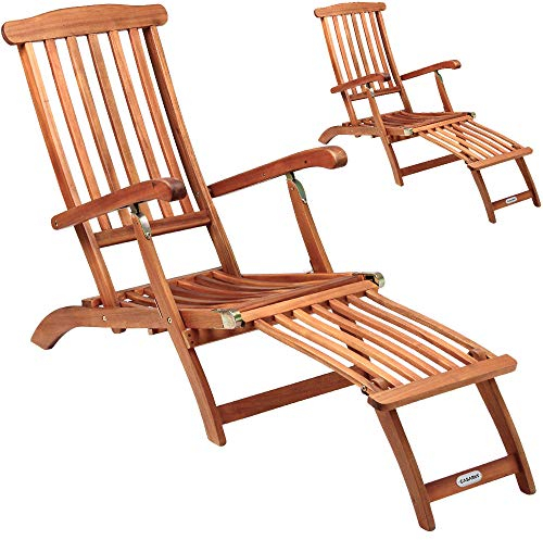 Casaria 2x Lettino Prendisole Queen Mary Legno Acacia Poggiapiedi Rimovibile Sedia Sdraio Giardino Piscina