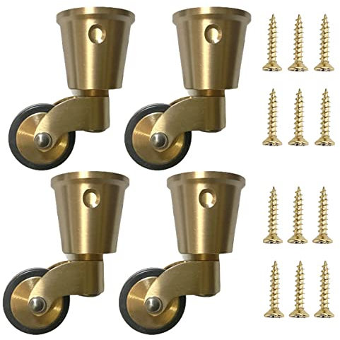 4x Rotelle in Ottone Massiccio 25mm Anticato Vintage Lucidato a Tazza, Ruote Girevoli in Gomma con Carico 150Kg per Mobili, Poltrone, Divano, con Viti