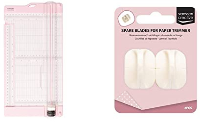 Vaessen Creative 2207-110 Papierschneider zum Schneiden und Falzen Rosa, 15,2 x 30,5 cm & Ersatzklingen Papierschneidemaschine Gerade Klinge | Plastik, weiß, 2 x 1 x 0.5 cm
