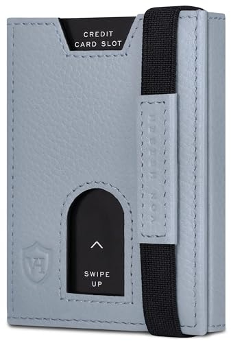 VON HEESEN Leder Slim Wallet - Geldbeutel mit RFID Schutz - Mini Geldbörse für Herren und Damen - Kartenetui Echtleder Karten Portemonnaie klein - Kreditkartenetui Hellblau