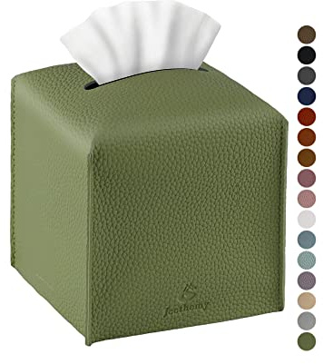 Jeethemy Taschentuchbox-Abdeckung, quadratisch, PU-Leder, moderner Taschentuch-Organizer, Spender, 12,7 x 12,7 x 12,7 cm, Grün