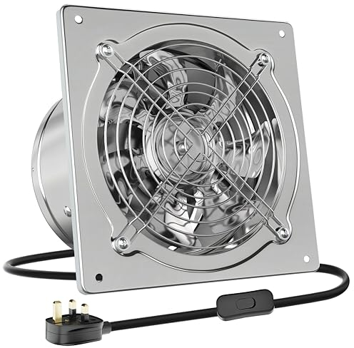 HG Power 150mm Kitchen Exhaust Fan 525m³/h Stainless Steel Ventilation Fan with UK Plug Low Noise Extractor with Backdraft Damper for Home Bathroom Garage, Silver