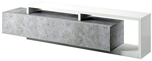 Lomadox Lowboard mit Regal in Beton Optik mit Absetzungen in weiß, B/H/T: ca. 219/52/45 cm