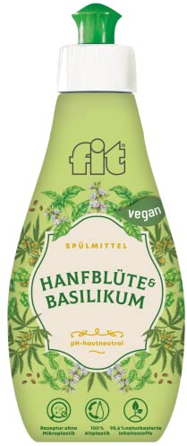 fit Hand-Spülmittel 400 ml Geschirrspülmittel mit ätherischen Ölen, vegan, mikroplastikfrei, Duftedition Hanfblüte-Basilikum