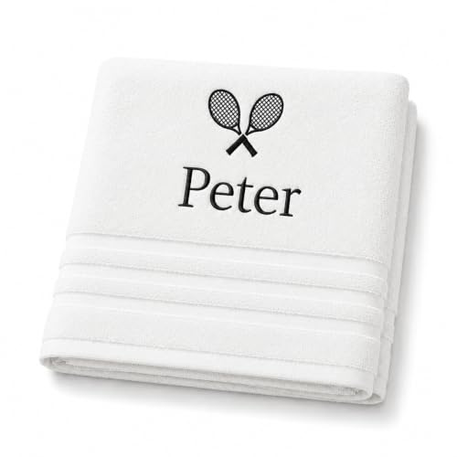 Pet-Jos Personalisiertes Handtuch mit Namen Schön gestickter Name Handbadetuch 100% Baumwollhandtuch Personalized Custom Towel with Name (140 x 70 cm, Tennis)