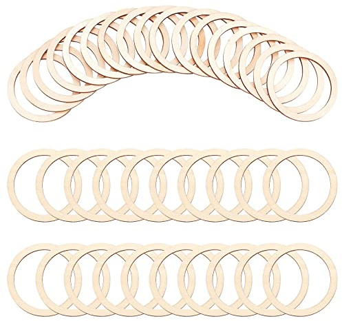nbeads 50 Pcs 7.35cm Anneaux Pièces de Bois Non Finies, Ornements de Cercle Anneaux de Liaison en Bois Tranches de Bois Blanc pour Peinture Pyrogravure Décor Noël, 6 cm Diamètre Intérieur