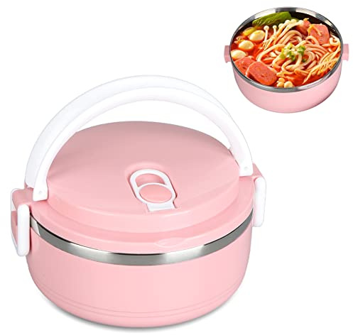 fiambrera,Termo para comida caliente, fiambrera térmica, caja aislada para comida caliente apilable, fiambrera redonda de acero inoxidable 304, contenedores de comida sellados(Rosa de una sola c