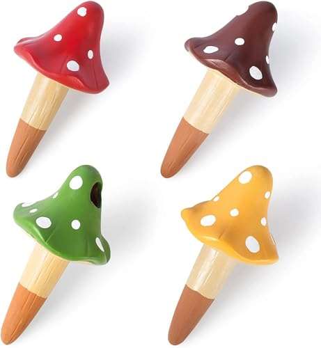 mumisuto 4Pcs Plant Watering Devices Mushroom Shaped, Self Watering Spikes Automatic Plant Watering Globes, Terracotta Plant Waterer Self Watering Stakes System for Potted & Hanging Plants