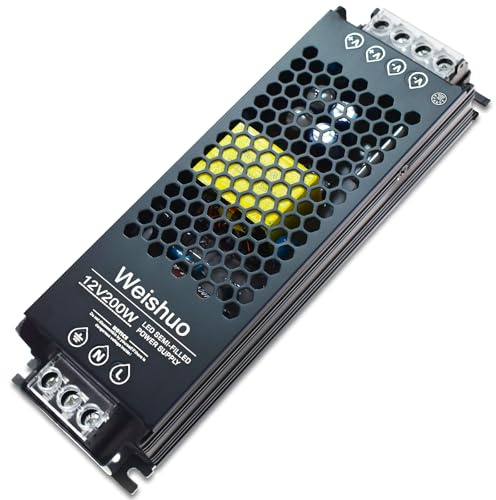 Transformador LED 12V 200W 16.7A Ultrafino Controlador LED de Voltaje Constante AC 220V a 12V IP20 Fuente de Alimentacion para Tira LED Bombillas Luces de Interior
