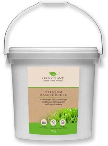 Premium Rasendünger von Lucky Plant | NPK-Volldünger plus Gräserstärkung | Für einen dichten und sattgrünen Rasen (7,5)