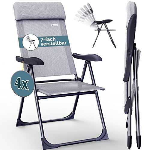Casaria Gartenstühle 4er Set Klappbar 7-Fach Verstellbar Alu mit hoher Rückenlehne Liegefunktion Faltbar Balkon Campingstuhl Klappstuhl Hochlehner