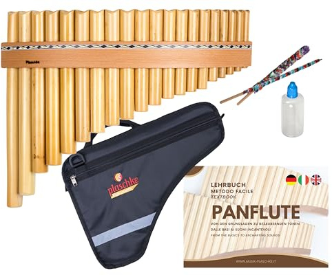 Plaschke Zampoña, Flauta de pan del Tirol del Sur, con bolsa, libro de instrucciones y set de cuidado, 20 tubo-Do