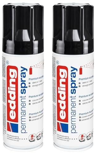 EDDING Lot de 2 Sprays 200ml Peinture Acrylique Permanent 5200 Noir Foncé Brillant