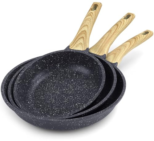 GiPP Nonstick Skillet Frying Pan,Granite Non Stick Pans,Omelette Pan with Heat-Resistant Handle,Compatible with All Stovetops,PFOA Free(Grey, 20+24+28cm)