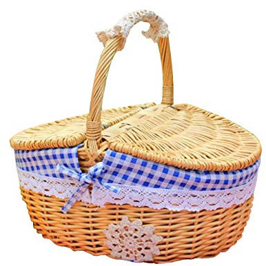 RXMORI Vintage-Picknickkörbe aus Weidengeflecht mit Griff und Deckel, Handgewebter Rattankorb mit Griff, Picknickkorb für Party, Hochzeit, Familie(Blau)