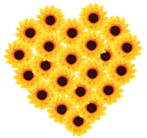 ABOOFAN Künstliche Sonnenblumenköpfe 20 aus Stoff und Kunststoff 9cm Realistisch und Langlebig für Corsage Blumen und Haarclips bei Hochzeiten und Selbstgemacht Dekoration