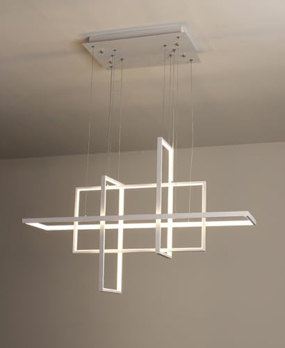 Dopa Dopastore Lampadario a Sospensione LED 98W Design Geometrico 4 Rettangoli Bianco Lampada Moderna IP20 Per Interni Cucina Soggiorno (Luce naturale 4000K)
