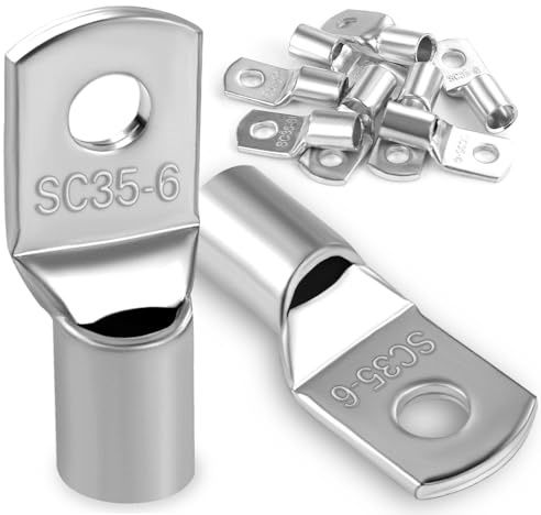 10Pcs Copper Wire Lugs 35mm2 M6 Bolt Hole,Battery Cable Ends Eyelets Crimp Tubular Ring Terminals Connectors