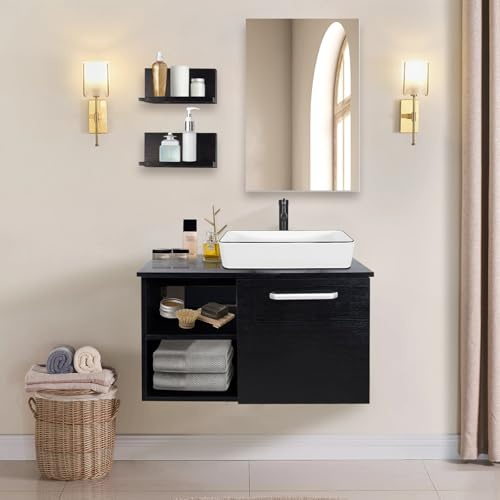 YU YUSING Mueble Baño con Lavabo y Espejo, Mueble Lavabo con 2 Estantes Pared, Juego Grifería, Conjunto Muebles Baño, Movel Casa de Banho com Pia, Cerámica, Blanco