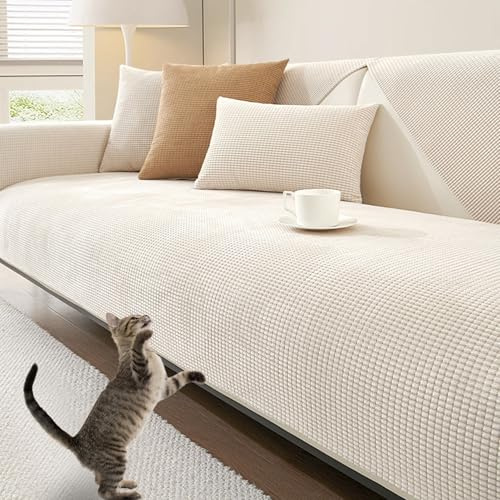 BESTORI Sofabezug Rutschfester 2/3/4 Sitzer Sofa Hautfreundlich überwurfdecke Sofaschoner Weiche Husse Überzug Sofaüberwurf Couchhusse Für Katze Hunde, Creme, 90 x 160cm