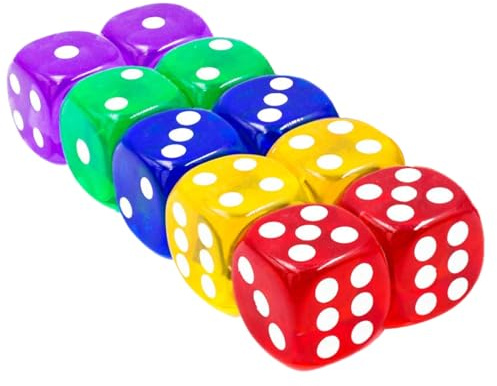 Paquet de 10 dés translucides colorés de 12 mm, jeu de dés en acrylique, dés de jeu, adaptés aux jeux de société