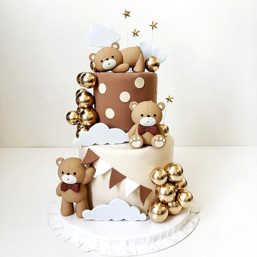 JeVenis Luxury Brown Bear Cake Decoration Beige Brown Balls Cake Topper