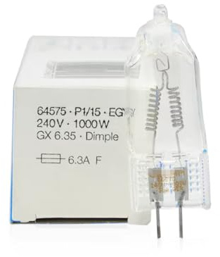 bayodi 5pcs Halogen Bulb 64575 P1/115 EGY 240V 1000W GX6.35 Dimple Halogen Lamp 6.3A F GX 6.35 Base 240 Volt Clear Light Bulb