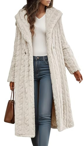 Onsoyours Mantel Damen Lang Winter Warme Plüschmantel Langarm Hoodie Fleecemantel Modische Teddyfleece Jacke Dicke Overcoat Lose Kapuzenjacket Einfarbig Teddyjacke