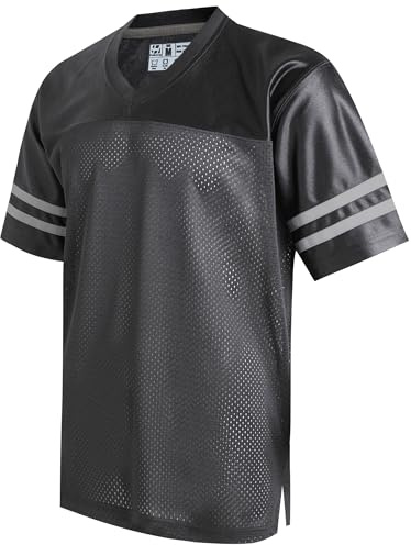 Pullonsy Blank Black Football Jerseys for Men Women Boys Girls Practice Workout Shirts Sports Uniforms Fitness Tops Gray Stripe-Black Jersey,Men Size Small