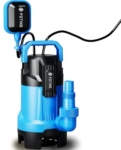 FOTING Schmutzwassertauchpumpe 1000 W, 17600 l/h, Förderhöhe max 11 m, Eintauchtiefe max 7 m, Noryllaufrad, 10 m Anschlusskabel, variabel einstellbarer Schwimmerschalter, Thermoschutz