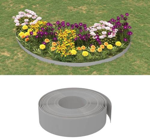 ShGaxin Rasenkante Grau 10 m 15 cm Polyethylen, Beetumrandungen, Beeteinfassung, Grabumrandung, Zaun Garten, Beetabgrenzung, Beetzaun