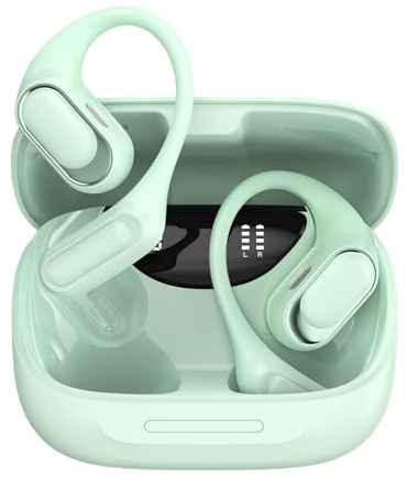 Open Ear Headphones, 3D HiFi Bluetooth 5.4 Wireless Earbuds with Noise Canceling, 67H Playtime Open EarBuds with Fast Chargin, IP7 Waterproof Light Weight Sport Earphones For Running, Fitness. Green