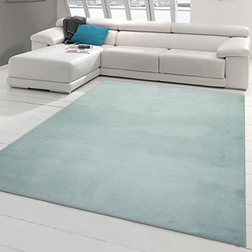 Teppich-Traum Moderner Teppich Waschbar Einfarbig Blau 120x160 cm | Kuschelig und weich, bis 30 °C waschbar, pflegeleicht, rutschfest, robust, saugrobotergeeignet, Schlaf- & Gästezimmer