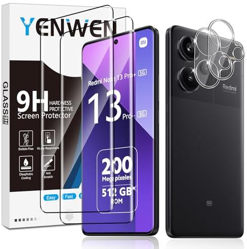 Yenwen Protector de Pantalla para Xiaomi Mi Redmi Note 13 Pro Plus 5G, 2 Piezas Cristal Templado con 2 Piezas Protector de Lente de Cámara, 9H Dureza Ultra Resistente Vidrio Templado