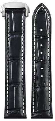 SEQLTWFC Lederarmband kompatibel mit Omega Seamaster 300 150 Speedmaster 007 AT150 Lederarmband 19MM 20MM 22MM Herren Damen Armband(Black-silver,22mm)