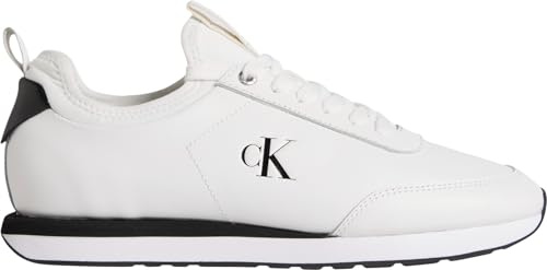 Calvin Klein Runner Sneaker Hombre Retro Sock Laceup de Piel, Blanco (Bright White/Black), 42