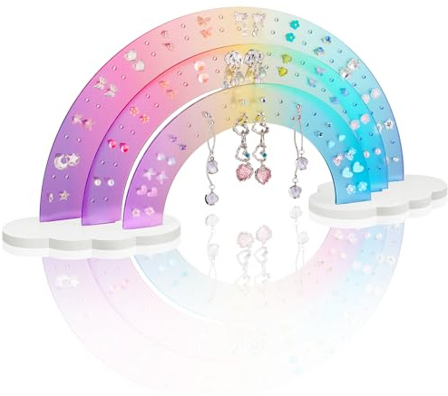 NiHome Ohrringhalter Regenbogen-Design, 3-stufiger Acryl-Ohrringständer mit 140 Löchern, Perfekte Aufbewahrung für Ohrringe, Leicht & Langlebig, 36 cm x 16 cm (Macaron Gradient)